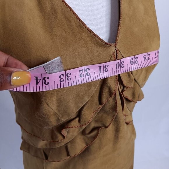 Womens Suede Dress sz 42 Made In Italy Halter Ruffle Open-Back Mini - Picture 6 of 13